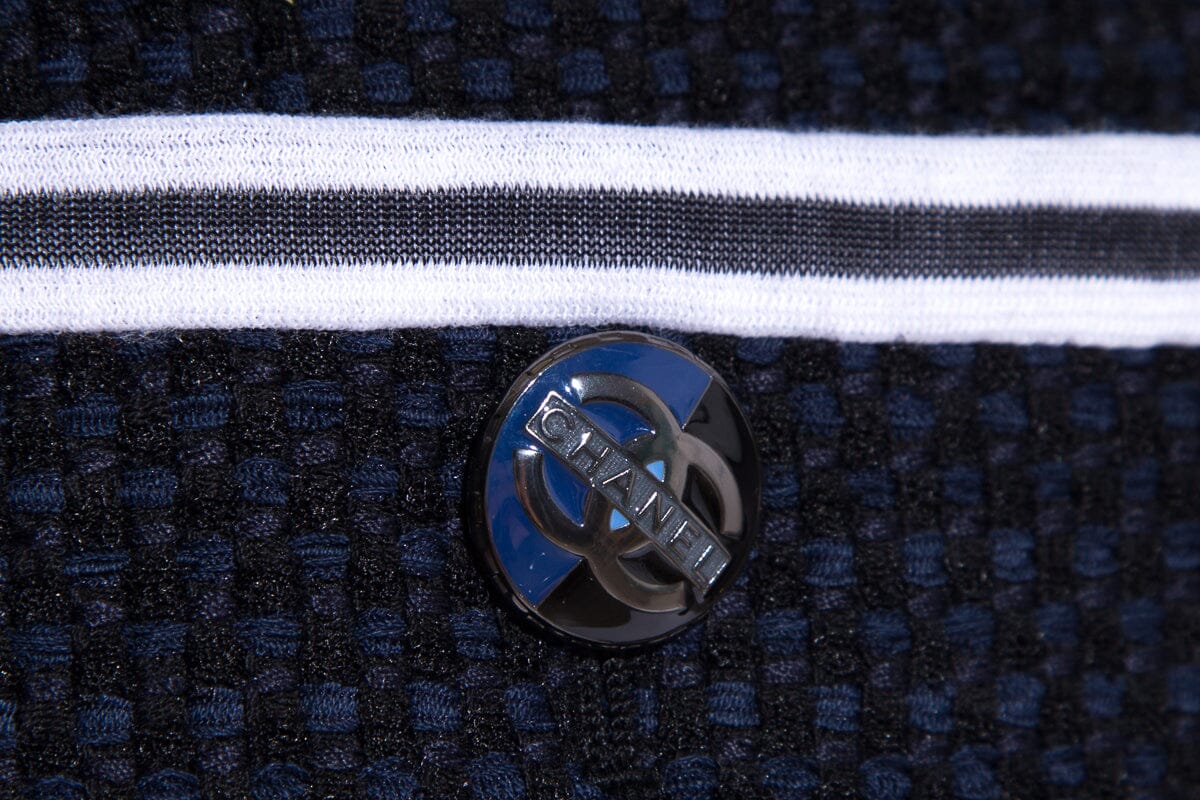 Chanel Navy Tweed Stripe Detail Blazer SZ 46 NWT