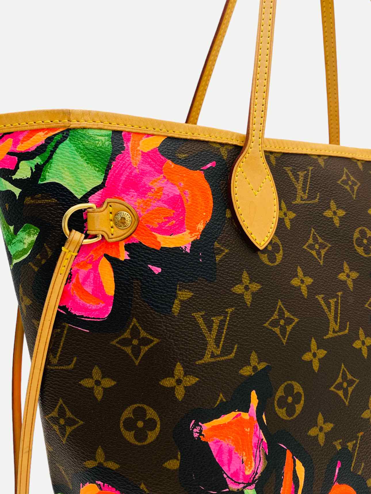 LOUIS VUITTON Roses Neverfull Brown w/ Pink Tote Bag