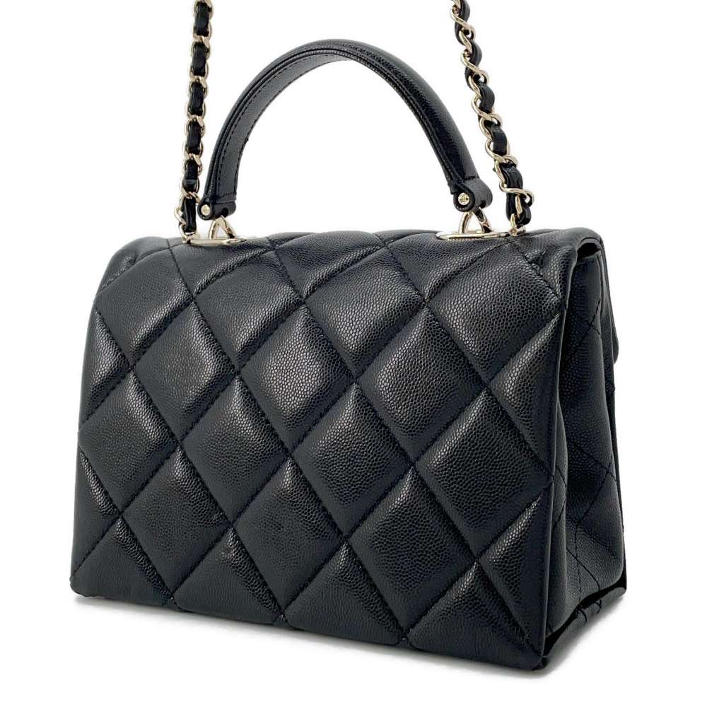 CHANEL Matelasse Top Handle Flap Bag Black AS4711 Caviar Leather Size Mini