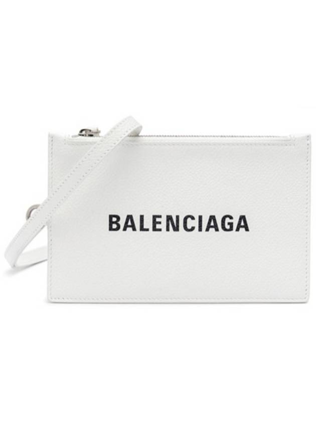 Luxury Balenciaga  Cash Logo Strap Double Pouch Strap Card Wallet White