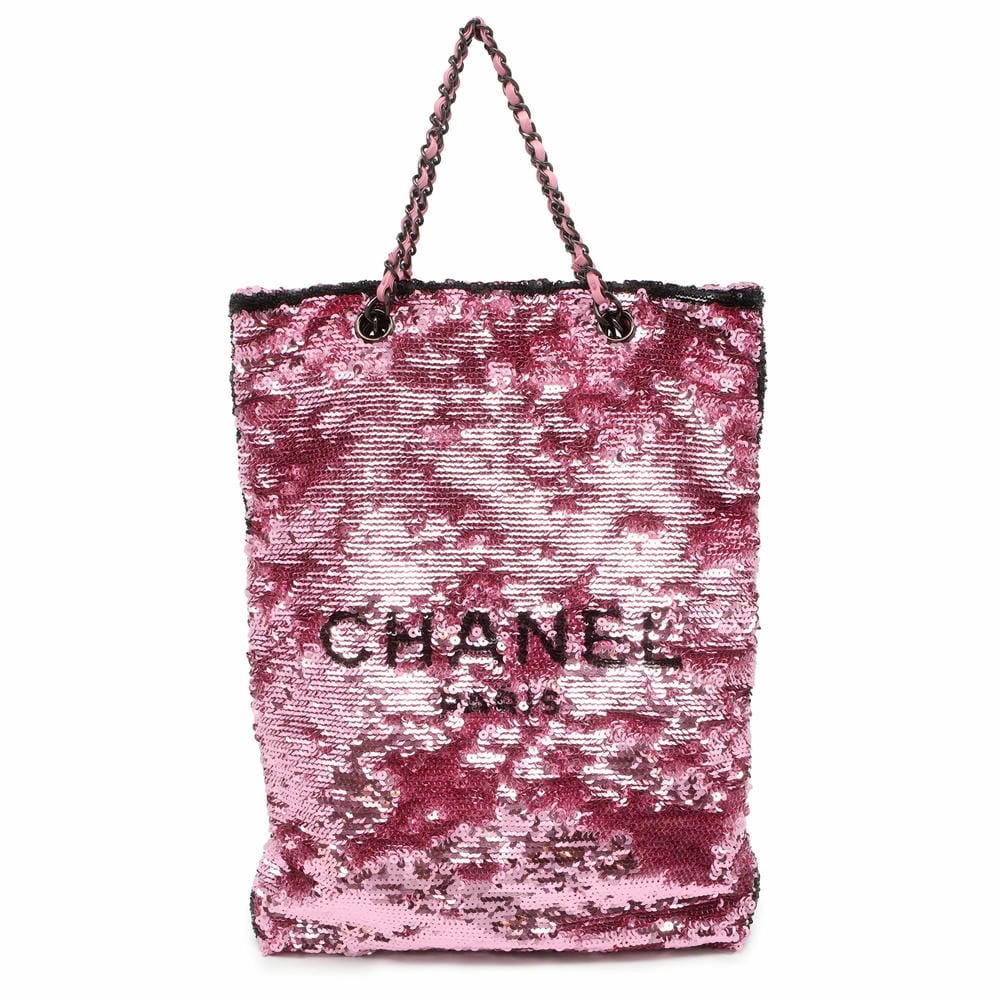CHANEL Sequins Shopping Tote Bag Pink/Black AS4856 Sequins Leather