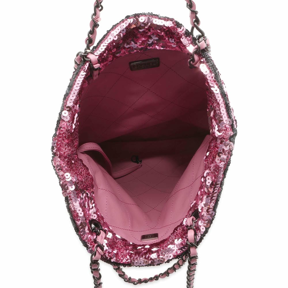 CHANEL Sequins Shopping Tote Bag Pink/Black AS4856 Sequins Leather