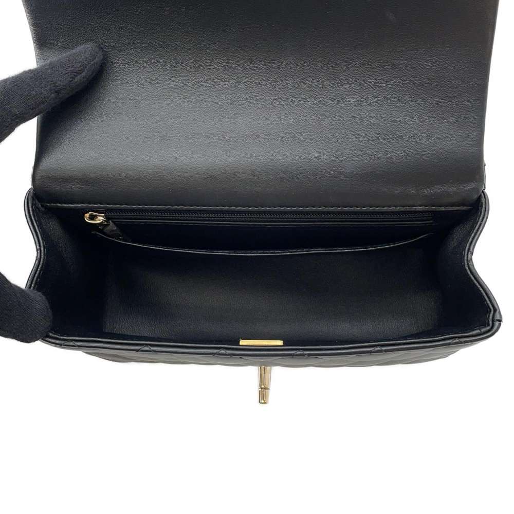 CHANEL Mini Matelasse Top Handle Black AS2431 Lambskin Size 20
