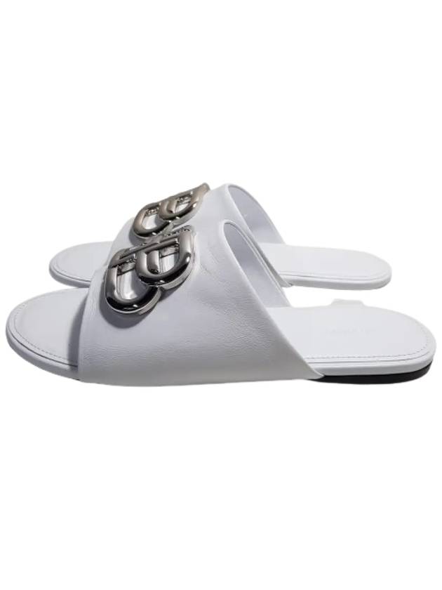 Luxury Balenciaga  Silver BB Logo Slippers White