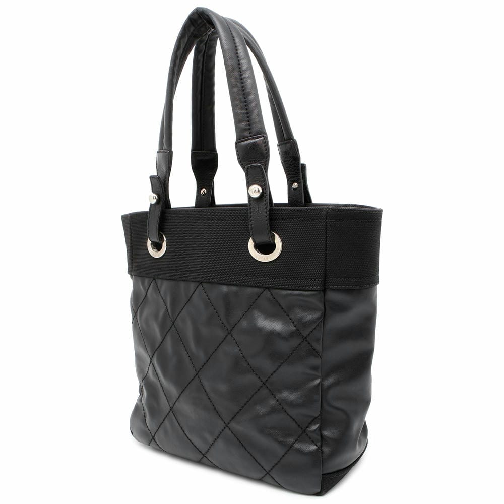 CHANEL Paris-Biarritz Tote Black A34208 PVC Coated Canvas Leather Size PM