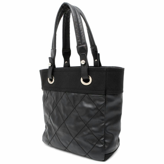 CHANEL Paris-Biarritz Tote Black A34208 PVC Coated Canvas Leather Size PM