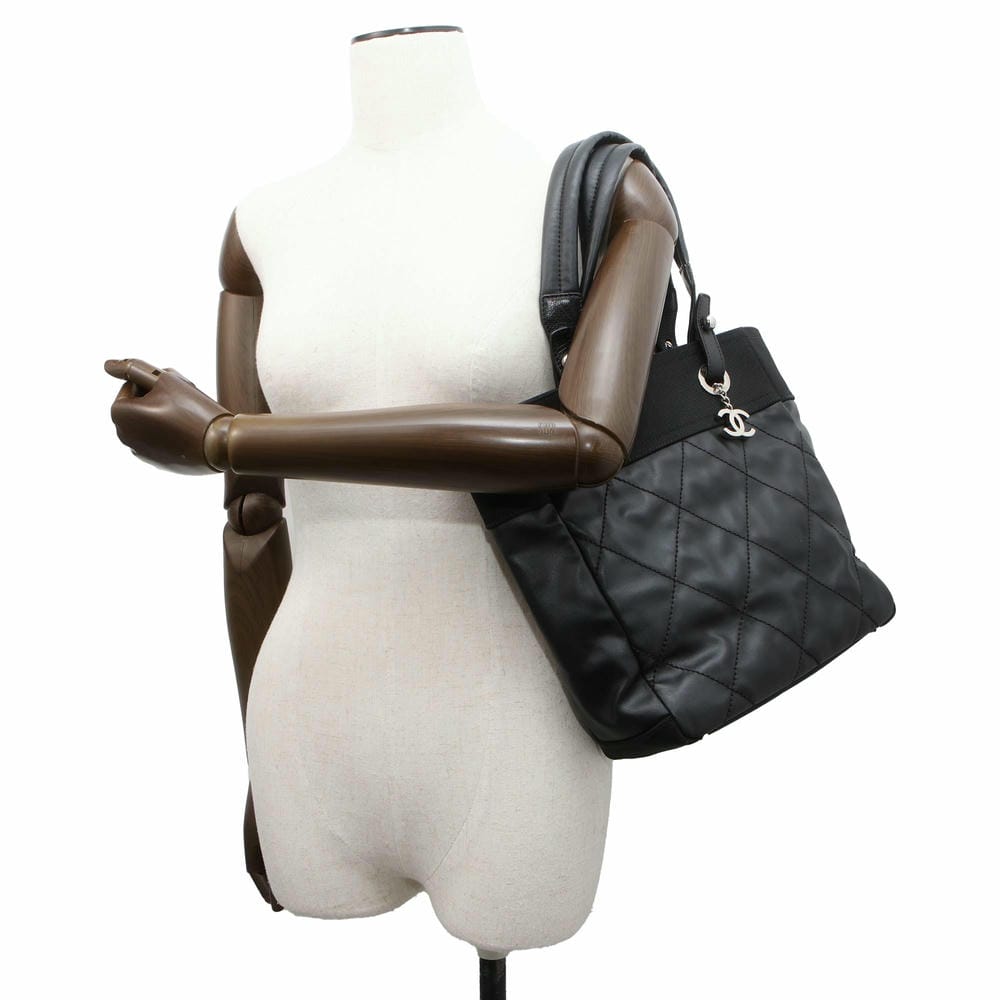 CHANEL Paris-Biarritz Tote Black A34208 PVC Coated Canvas Leather Size PM