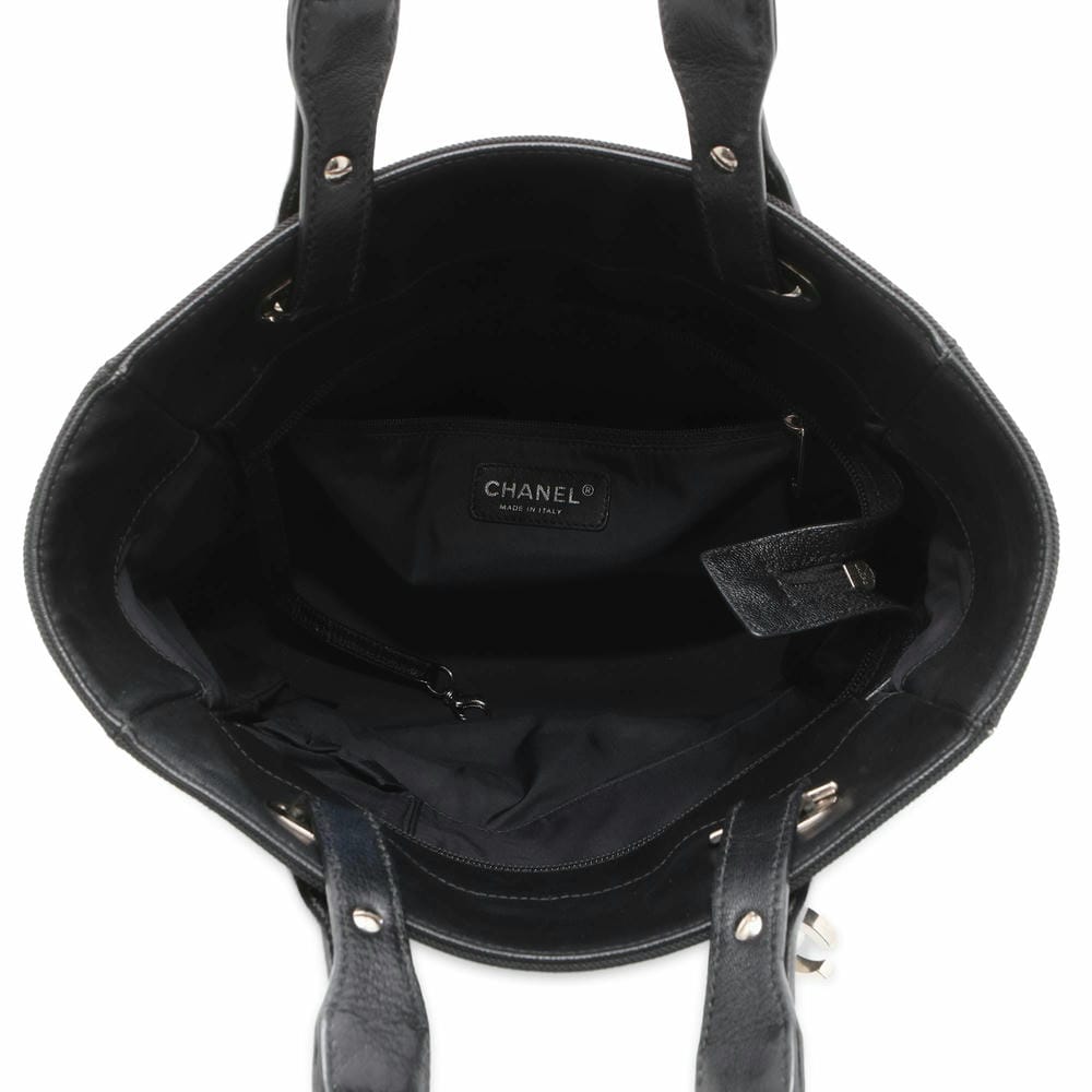 CHANEL Paris-Biarritz Tote Black A34208 PVC Coated Canvas Leather Size PM
