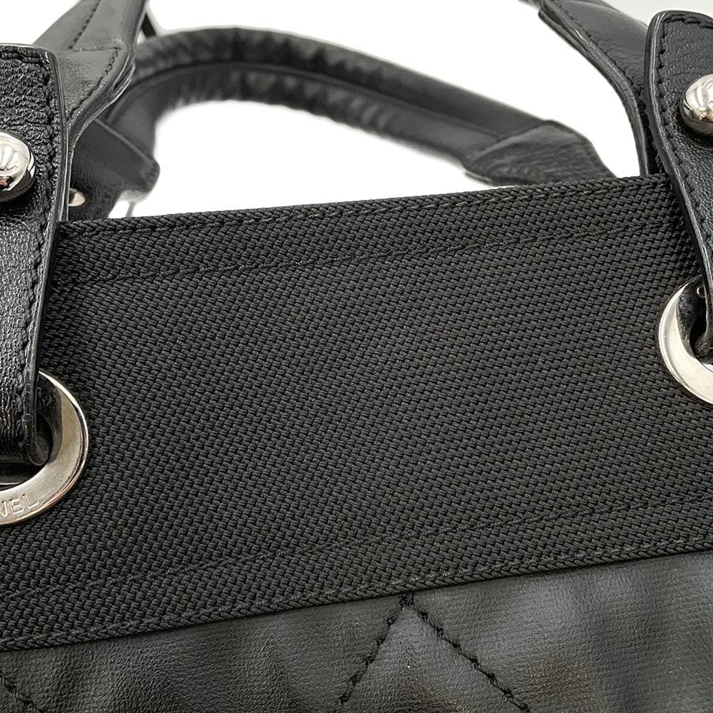 CHANEL Paris-Biarritz Tote Black A34208 PVC Coated Canvas Leather Size PM