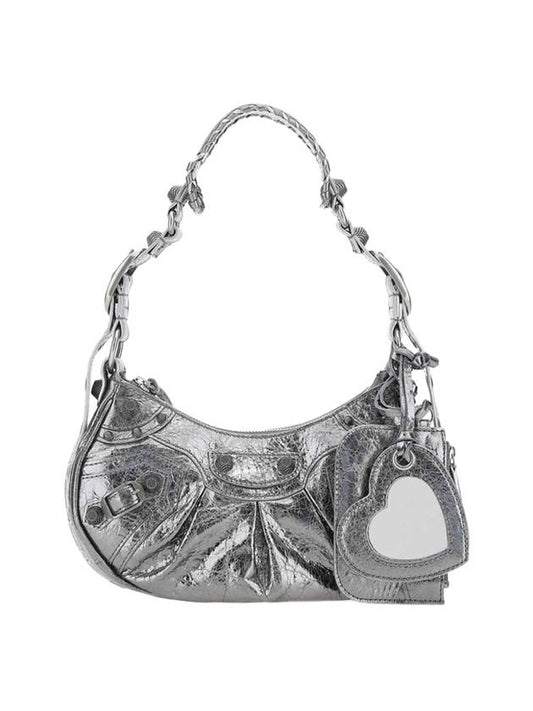 Luxury Balenciaga  Metallic Le Cagol XS Lambskin Shoulder Bag Dark Silver