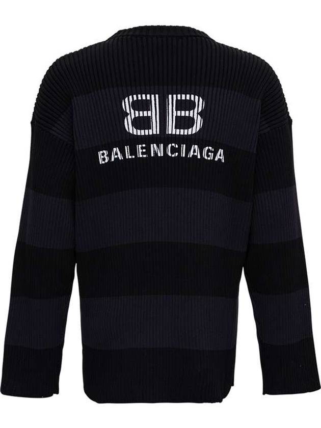 Luxury Balenciaga  Back BB Logo Stripe Cotton Knit Top Black