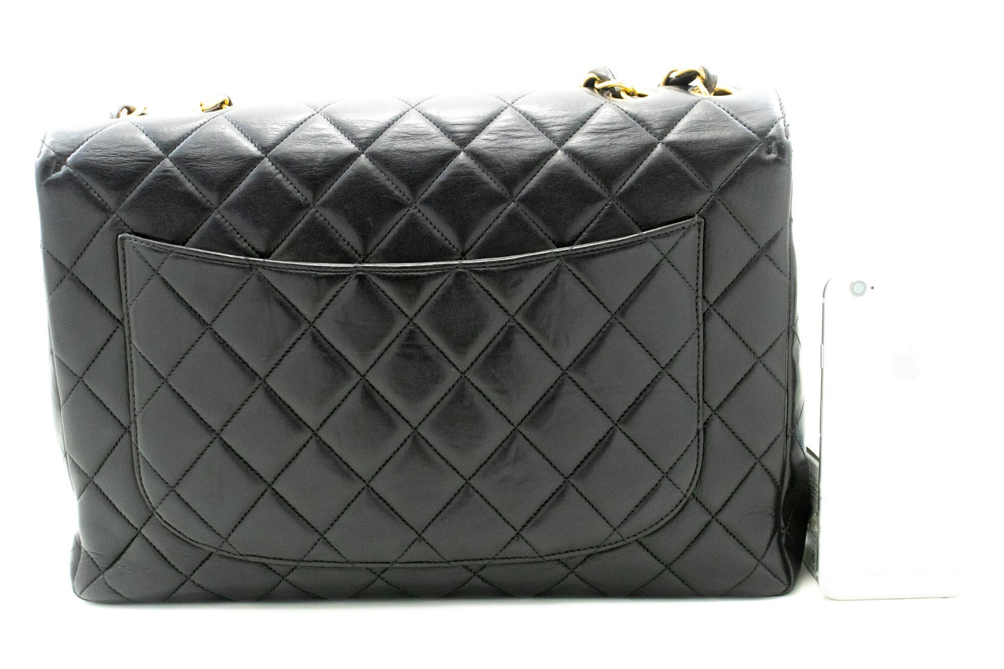 CHANEL Classic Large 11" Chain Shoulder Bag Flap Black Lambskin