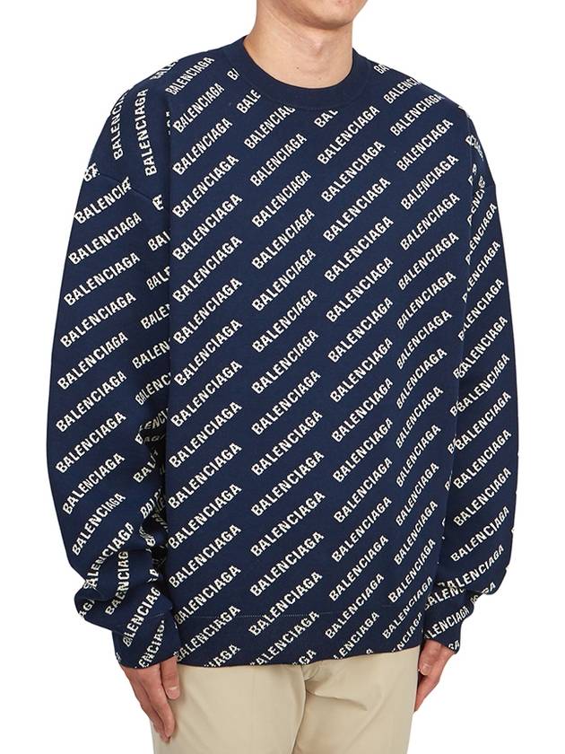 Luxury Balenciaga  Allover Logo Crew Sweatshirt Navy