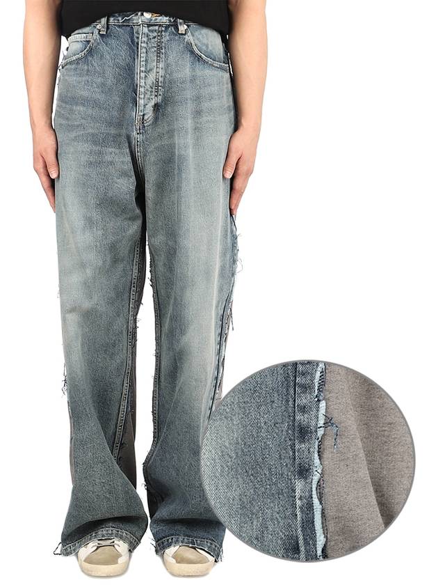Luxury Balenciaga  Contrasting Fabric Hybrid BaGGy Jeans Light Blue