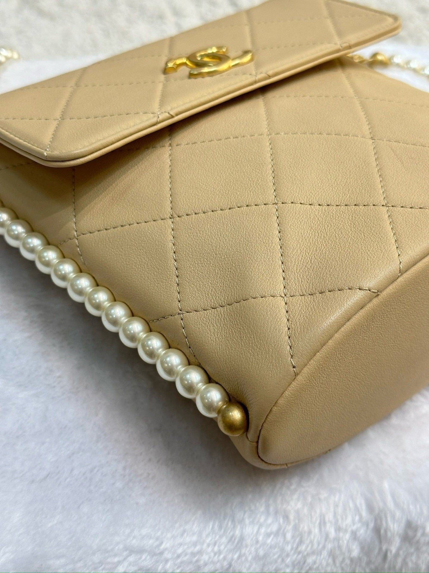 Chanel Small About Calfskin Quilted Pearls Flap Hobo GHW