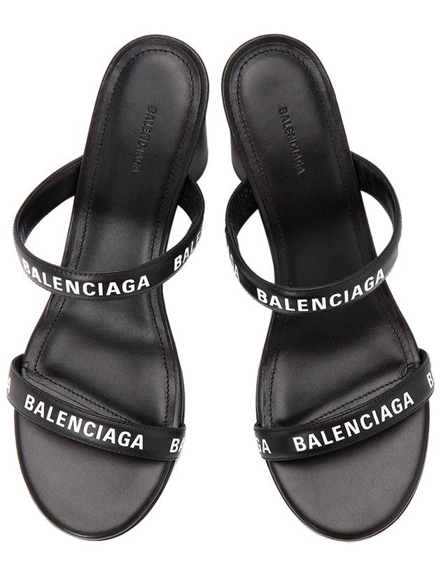 Luxury Balenciaga  WoMen's Leather Logo Round Sandal Heels Black