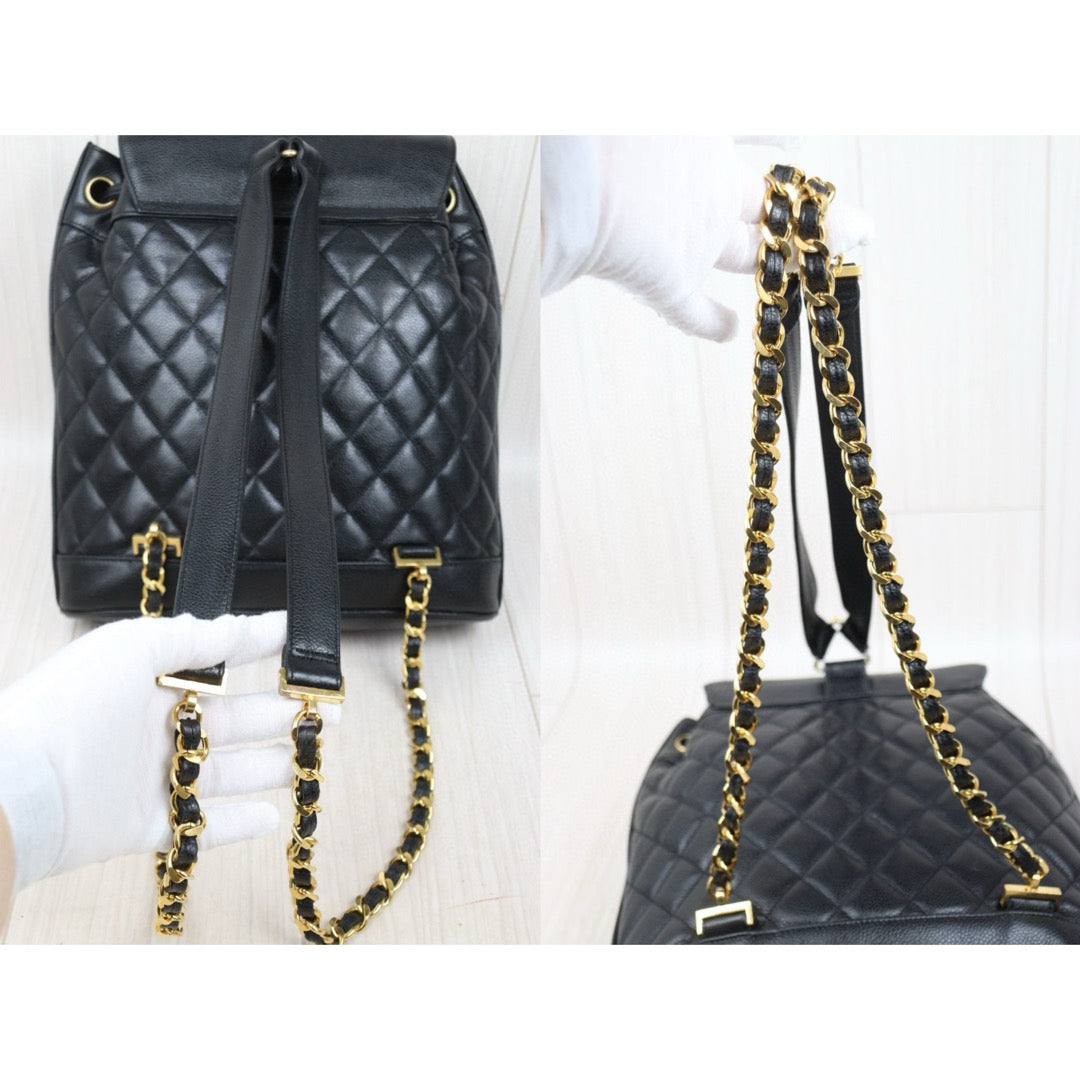 Good ( Rank AB)｜CHANEL  Caviar Skin Leather Calf Backpack  Black Made in 1991-1994Year｜25042802