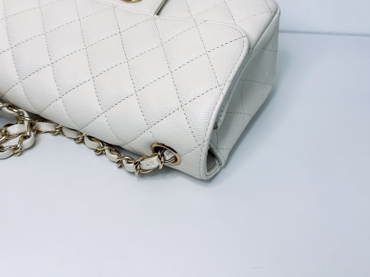 Chanel Mini Rectangular Caviar Classic White GHW 2382 holo card