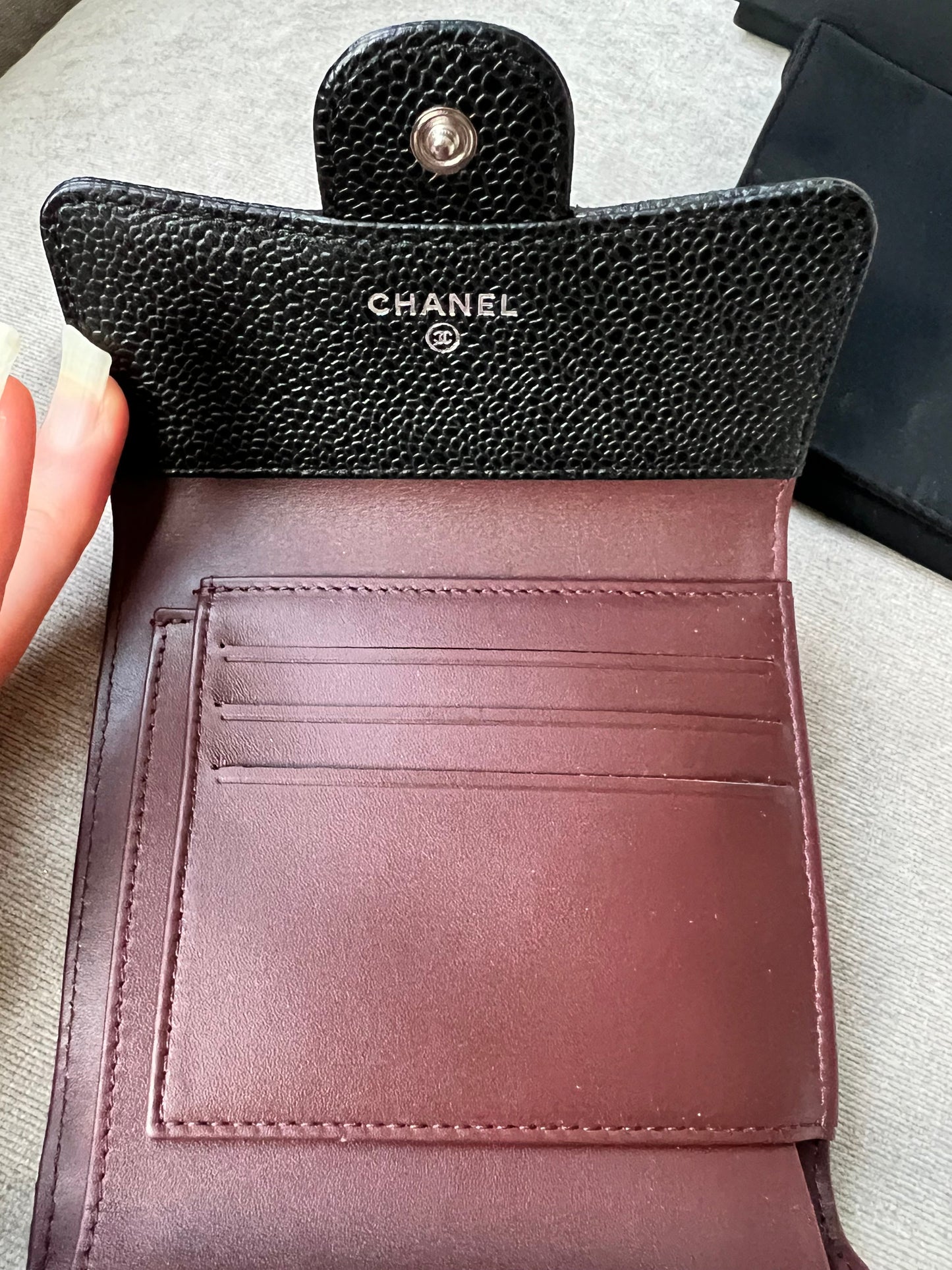 Chanel Black Caviar Classic Small Flap Wallet with Silver Hardware