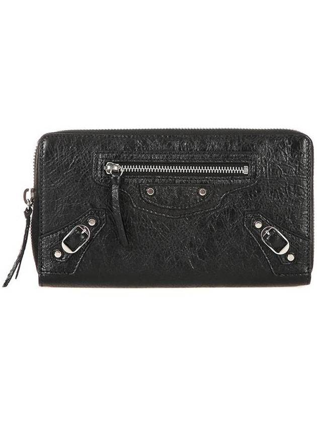 Luxury Balenciaga  Classic Motor Silver Zipper Around Long Wallet Black