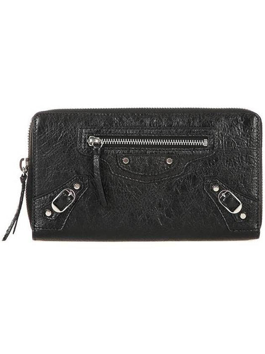 Luxury Balenciaga  Classic Motor Silver Zipper Around Long Wallet Black