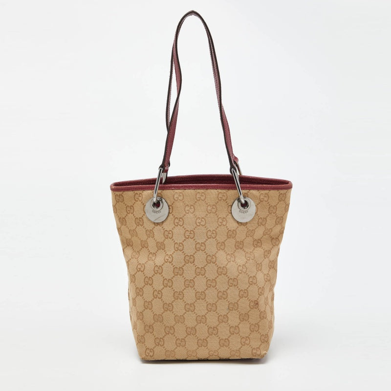 Gucci /red Gg Canvas And Leather Open Tote