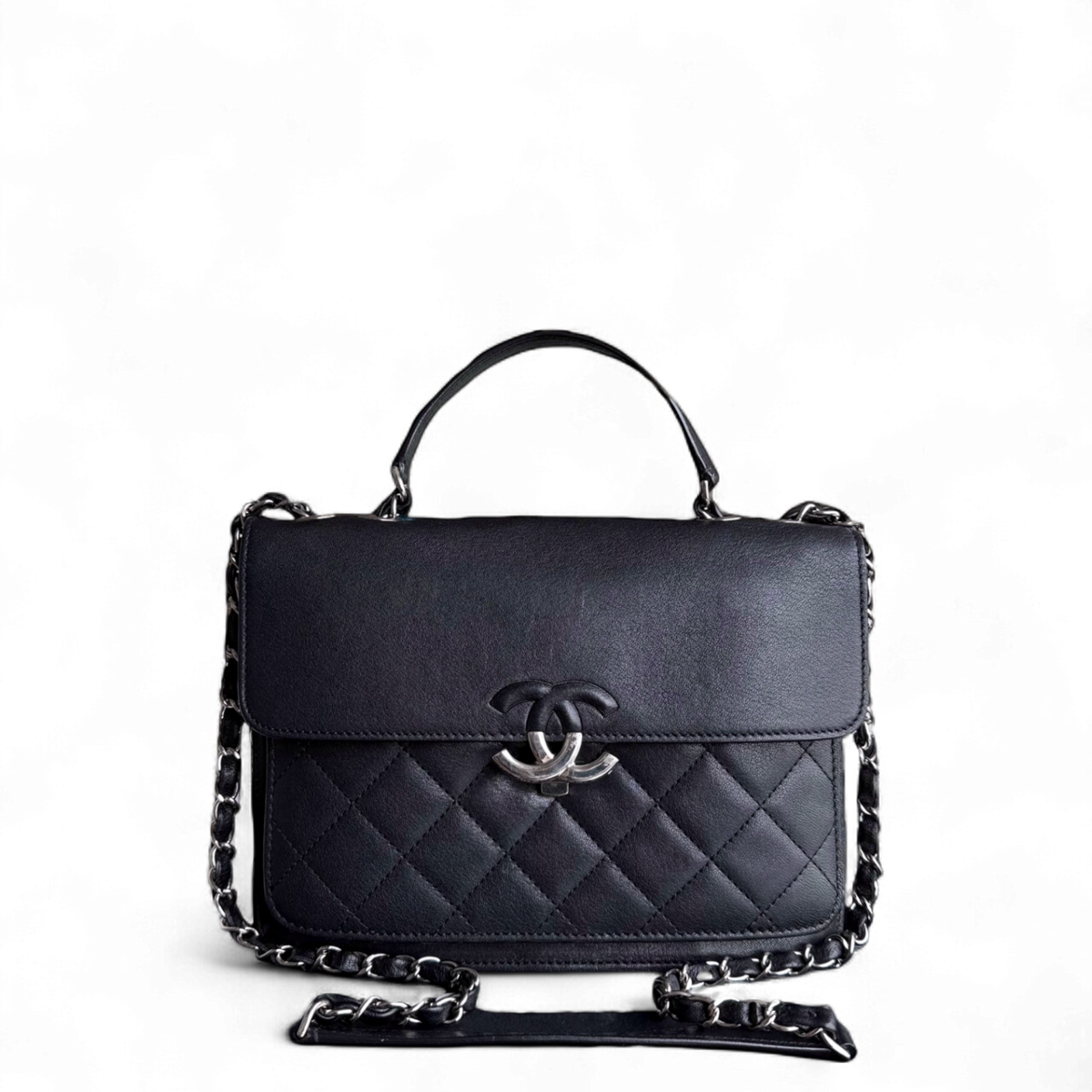 Chanel Medium CC Box Flap - Quilted Calfskin Black Silver Hardware Series 25