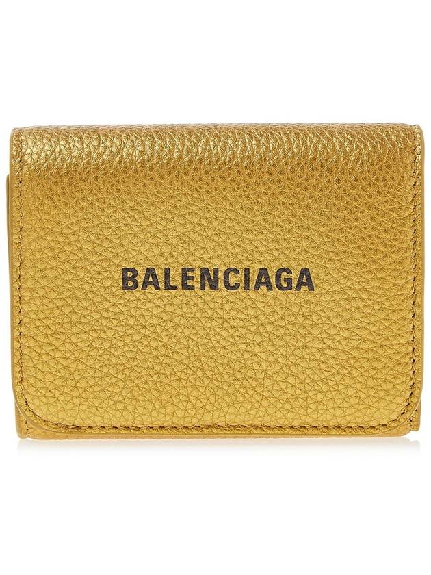Luxury Balenciaga  Logo Print Tri-Fold Half Wallet Gold