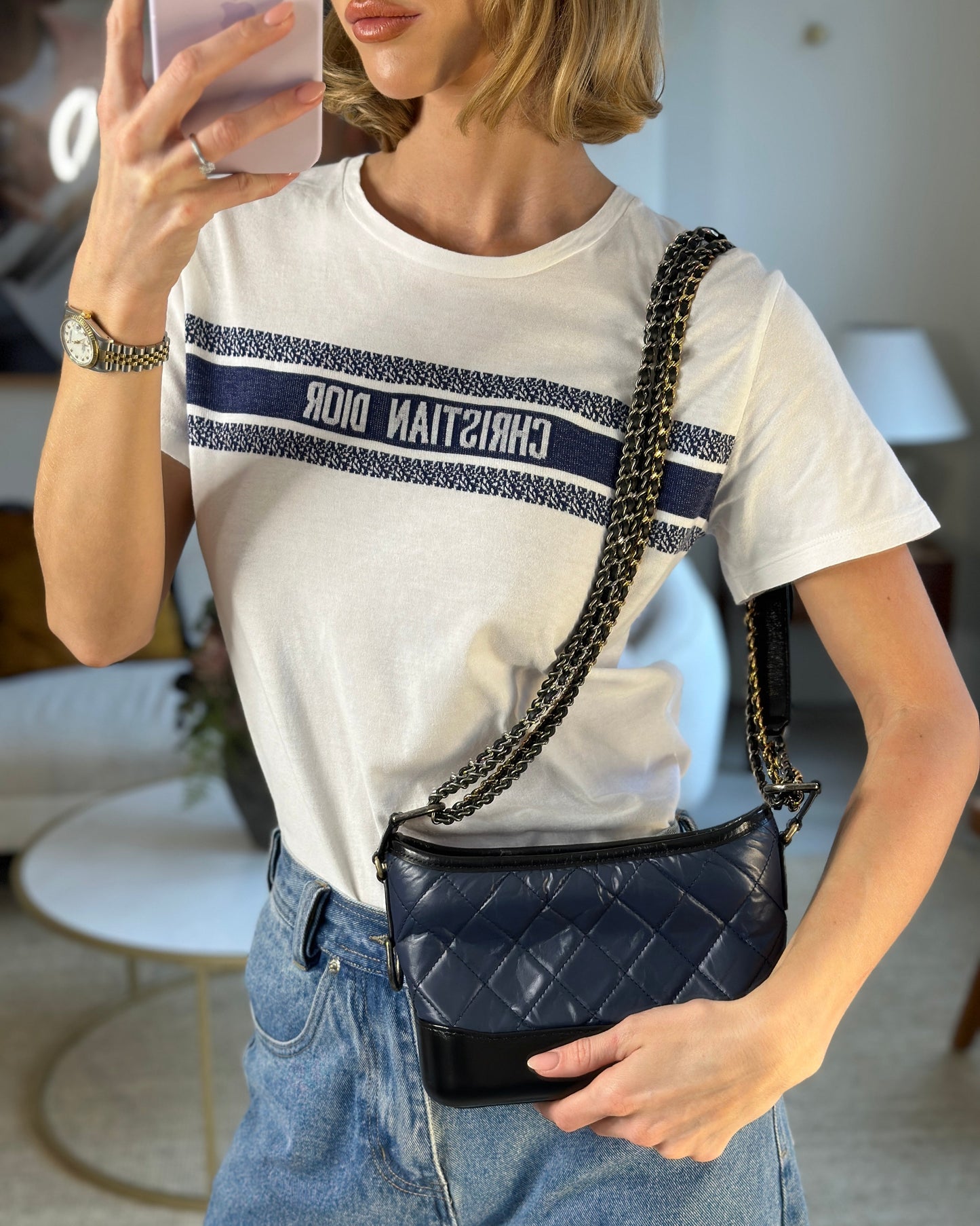 *FIRE PRICE* Chanel Blue & Black Small Gabrielle Bag in Lambskin Leather with Mixed Hardware