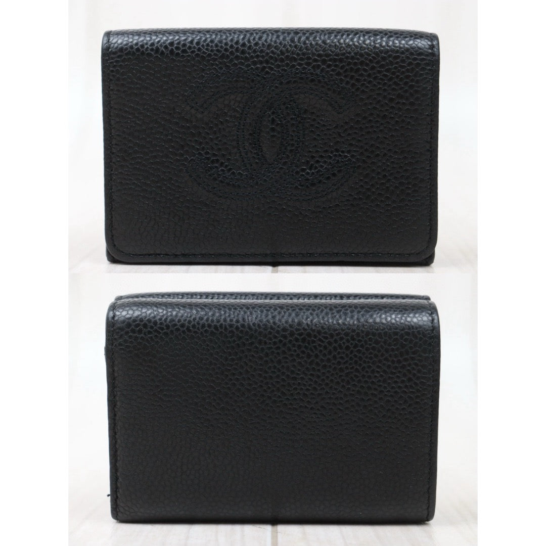 Very Good ( Rank A)｜CHANEL Caviar Skin Leather Calf Leather Wallet Black Made In 2019 Year｜VT25030132