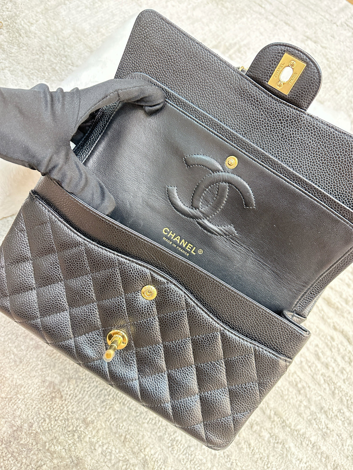 Chanel Medium Classic Flap Caviar Black Gold Hardware
