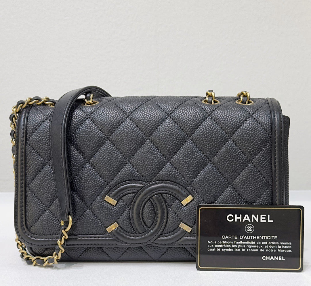 Chanel Small Caviar Quilted CC Filigree Flap Black GHW