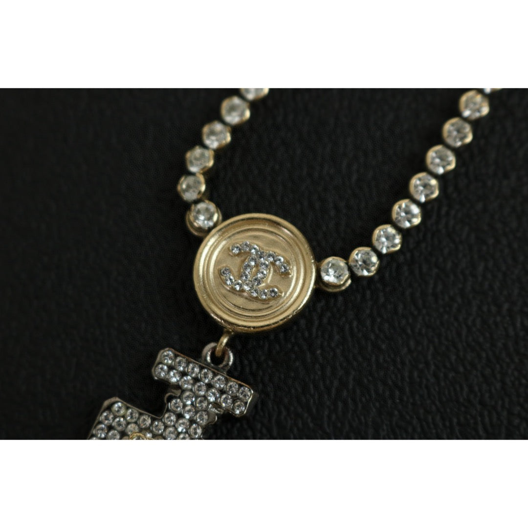 Very Good ( Rank A)｜ CHANEL Crystal Charm 5 Perfume Bottle Gold Chain Chocker Necklace｜F25012311