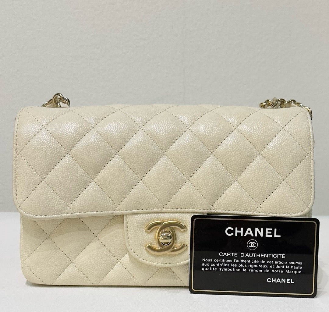 Chanel Mini Rectangle Caviar Lvory 17C GHW