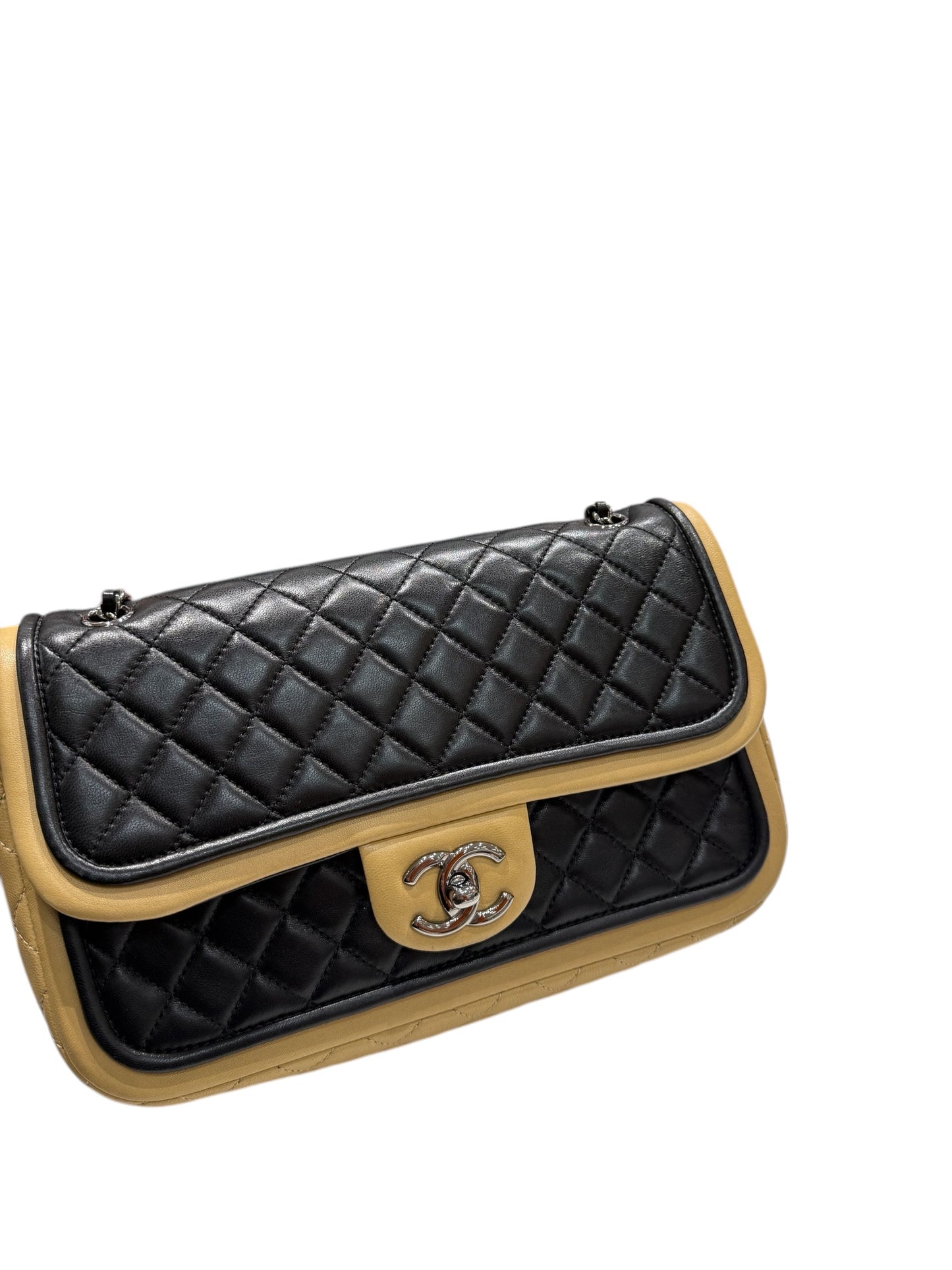 Chanel - Sac classique à Rabat bicolore Noir/Camel