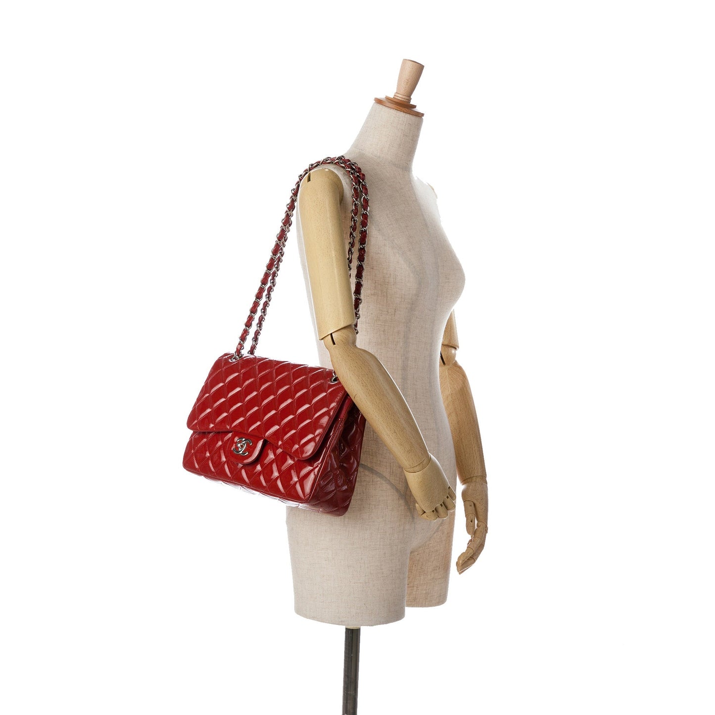 Red Chanel Jumbo Classic Patent Double Flap Shoulder Bag