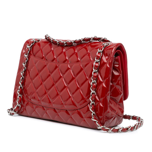 Red Chanel Jumbo Classic Patent Double Flap Shoulder Bag