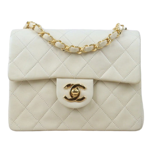 Good ( Rank AB)｜ CHANEL Lanbskin Square 17 Pearl White Shoulder Bag Made In 1996～1997Year ｜P24062803