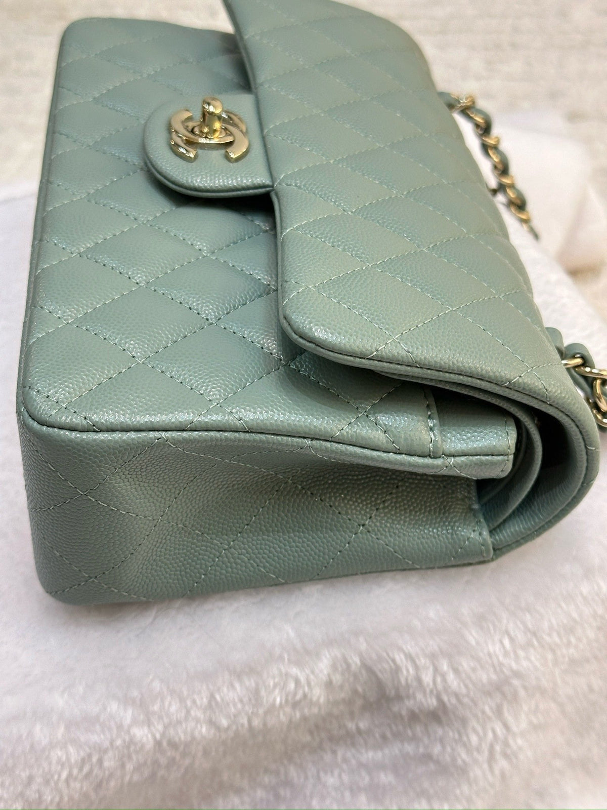 Chanel Small Caviar Quilted Double Flap Dark Green 22C