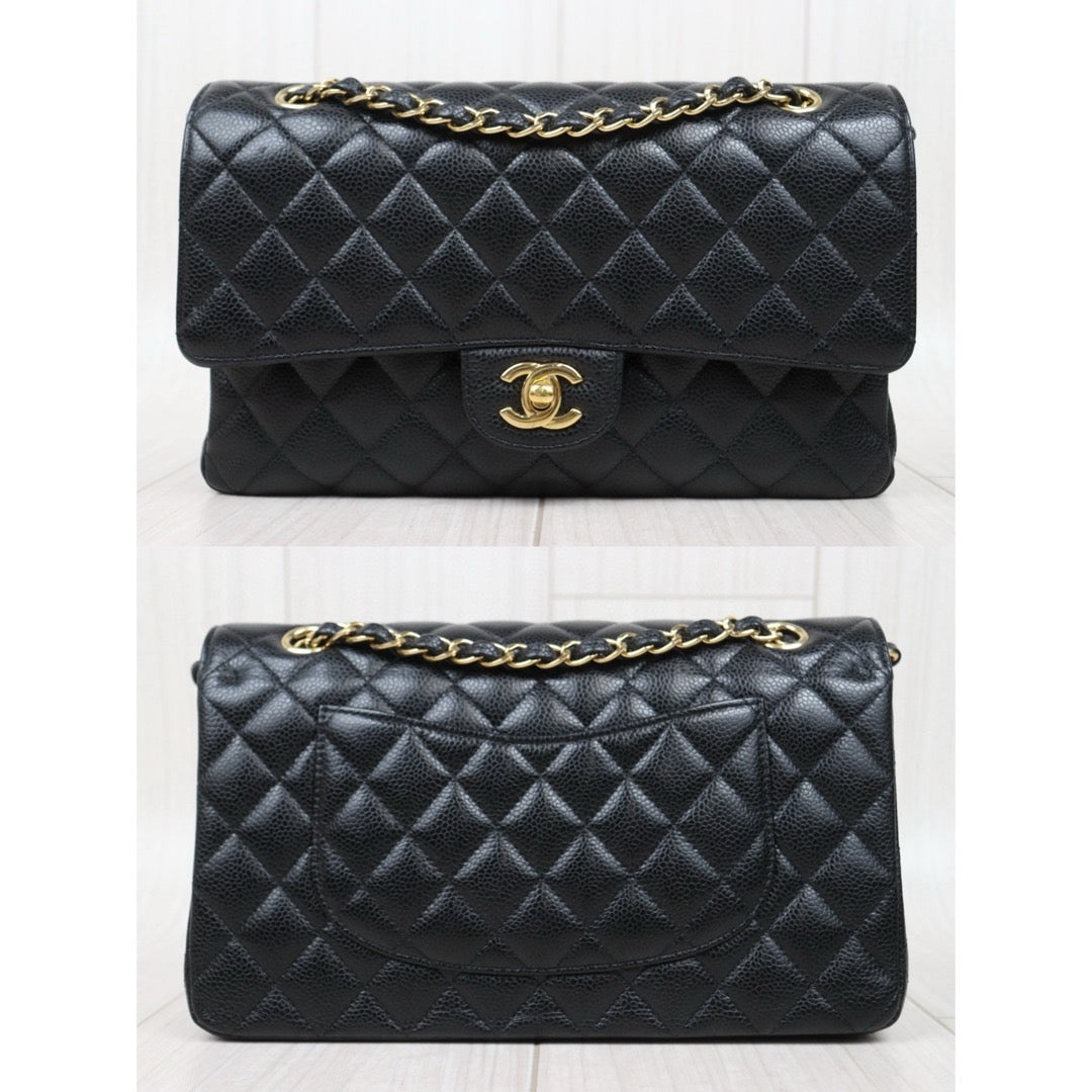 Very Good ( Rank A)｜ Full Set  CHANEL Caviar Skin Matrasse Double Flap 25 Shoulder Bag Black Made In 2020 Year｜S25030103