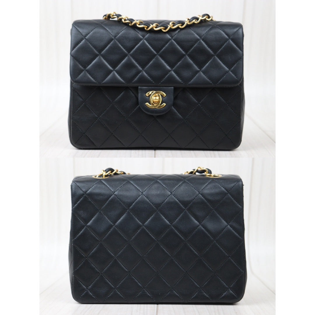 Rank AB｜ CHANEL Black Lanbskin Square 20 Shoulder Bag Made In 1989～1991Year ｜24070423