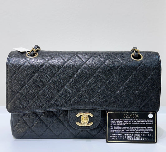 CHANEL Classic Double Flap Medium Shoulder Bag Black Caviar 24k