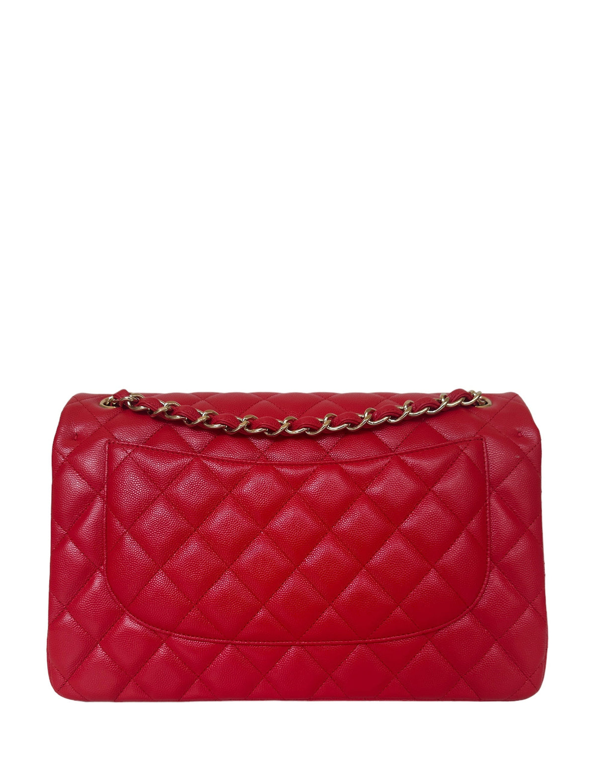 Chanel Red Caviar Leather Quilted Classic Double Flap Jumbo Bag