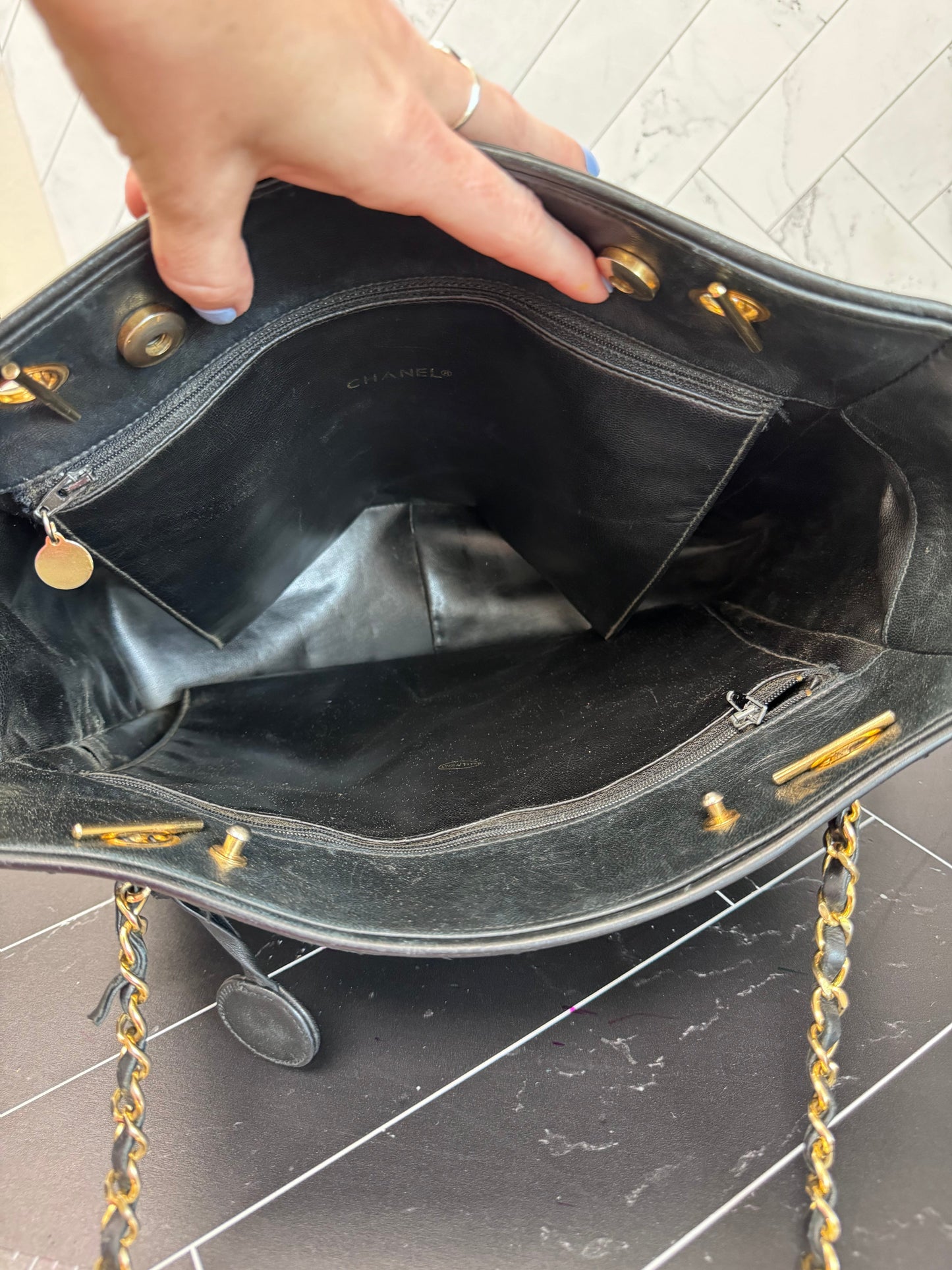 Chanel Vintage Black Lambskin Shopping Tote