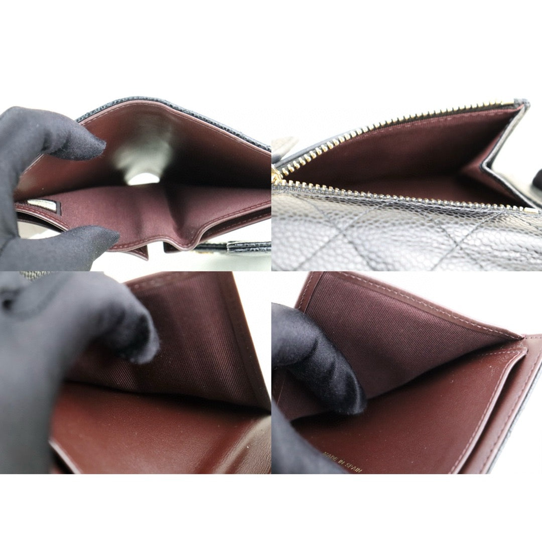 Very Good ( Rank A) ｜CHANEL Caviar Skin Leather Calf Leather  Wallet Black Made In 2018 Year｜S25011001