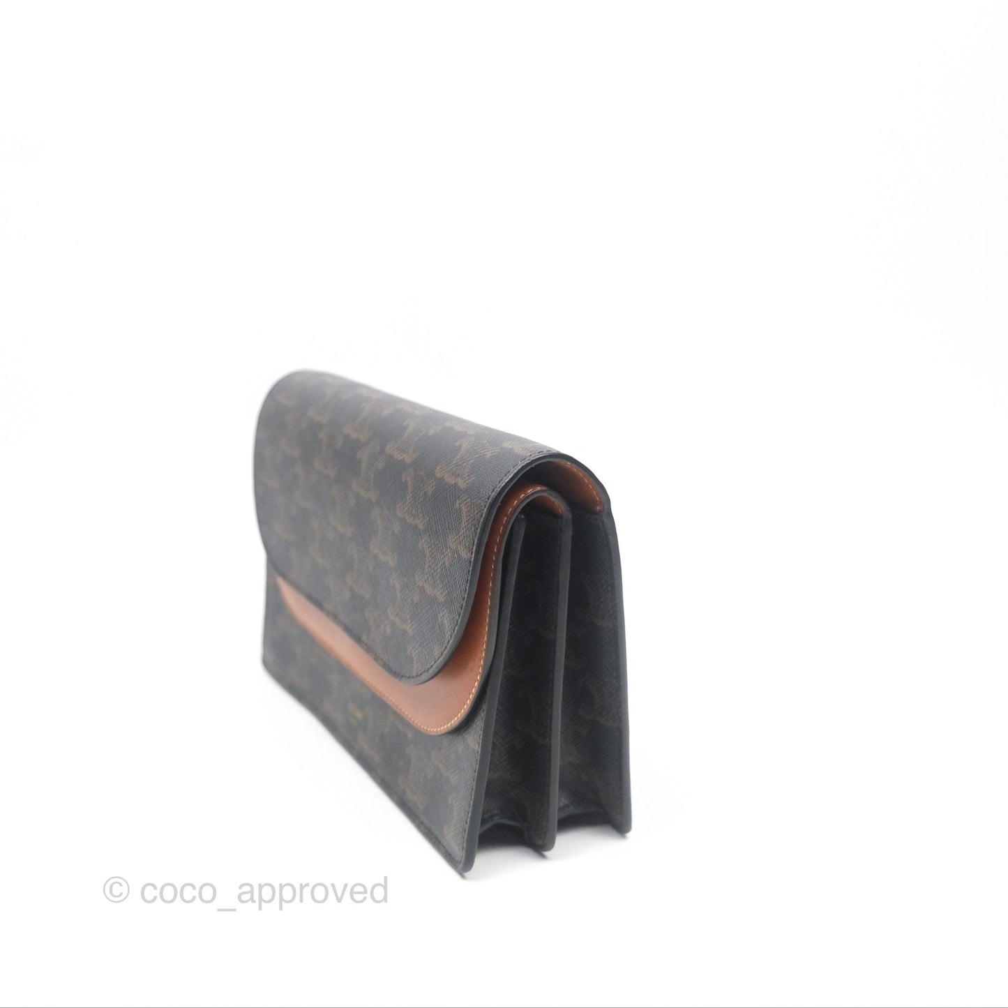 Celine Wallet On Strap Triomphe Canvas Tan Lambskin