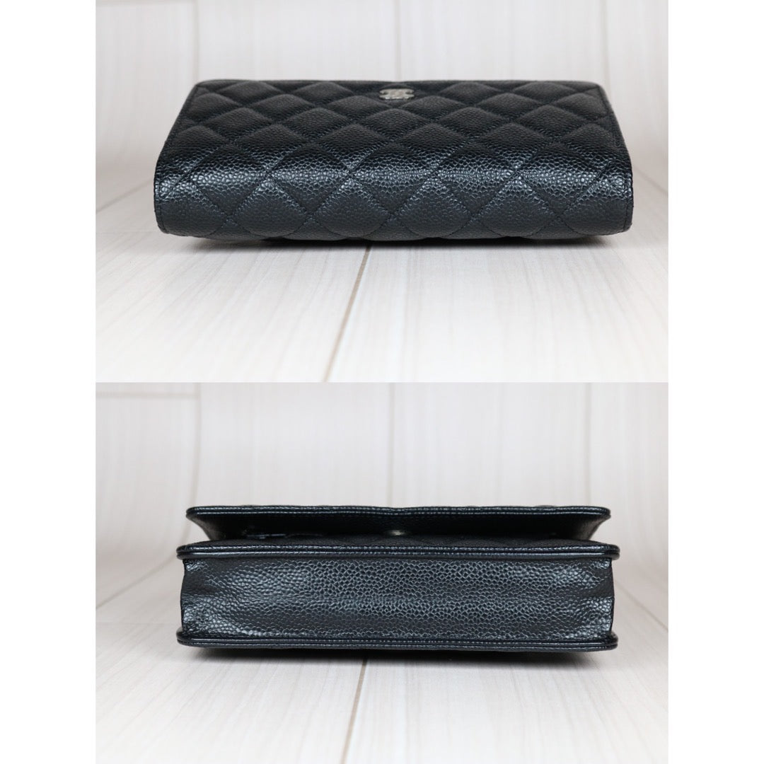 Very Good ( Rank A)｜ CHANEL Matelasse Caviar Skin Chain Wallet Black Silver Hardware Made in 2019 Year ｜S24061102