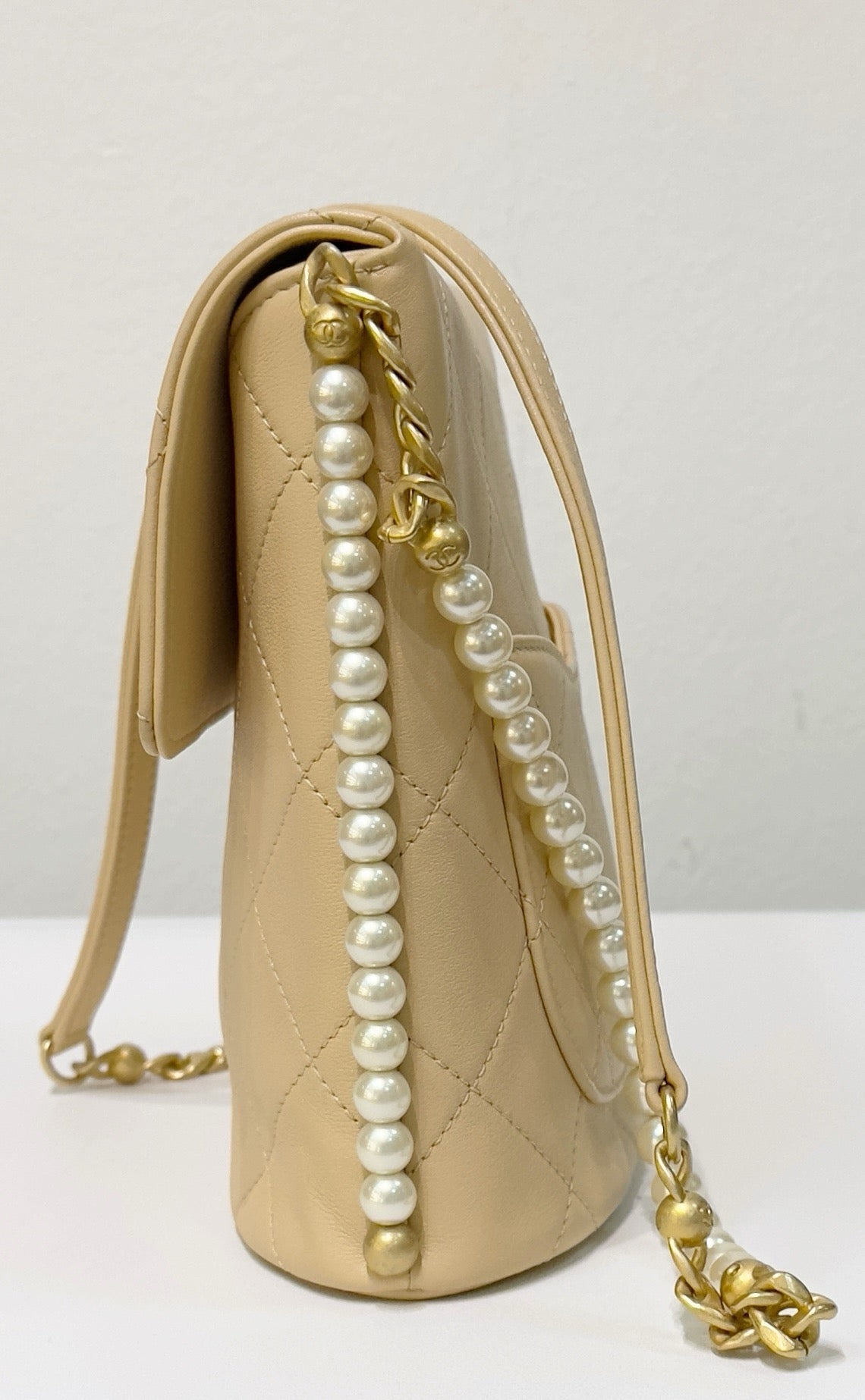 Chanel Small About Calfskin Quilted Pearls Flap Hobo GHW