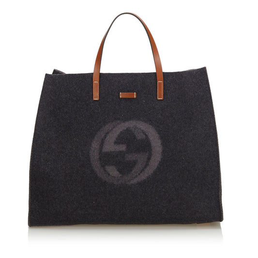 G*G Gray Wool Fabric Double G Tote Bag Italy