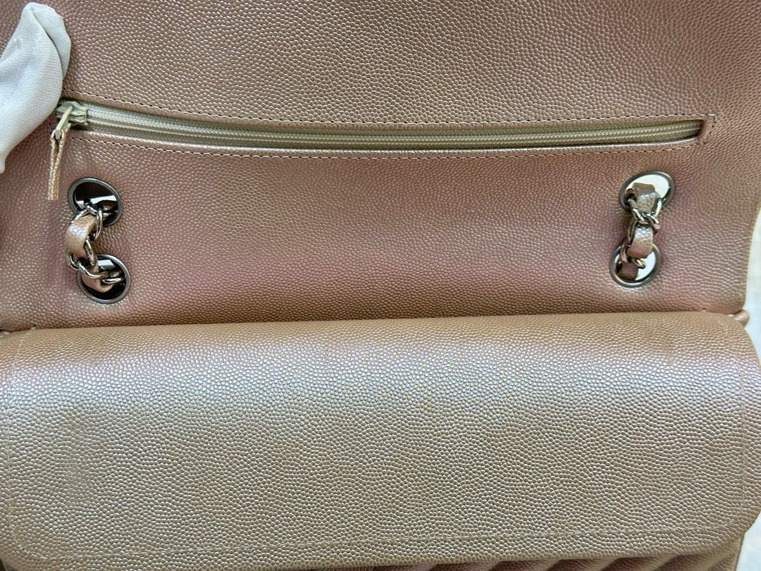 Chanel Medium Classic Chevron Caviar Double Flap 17B Rose Gold SHW
